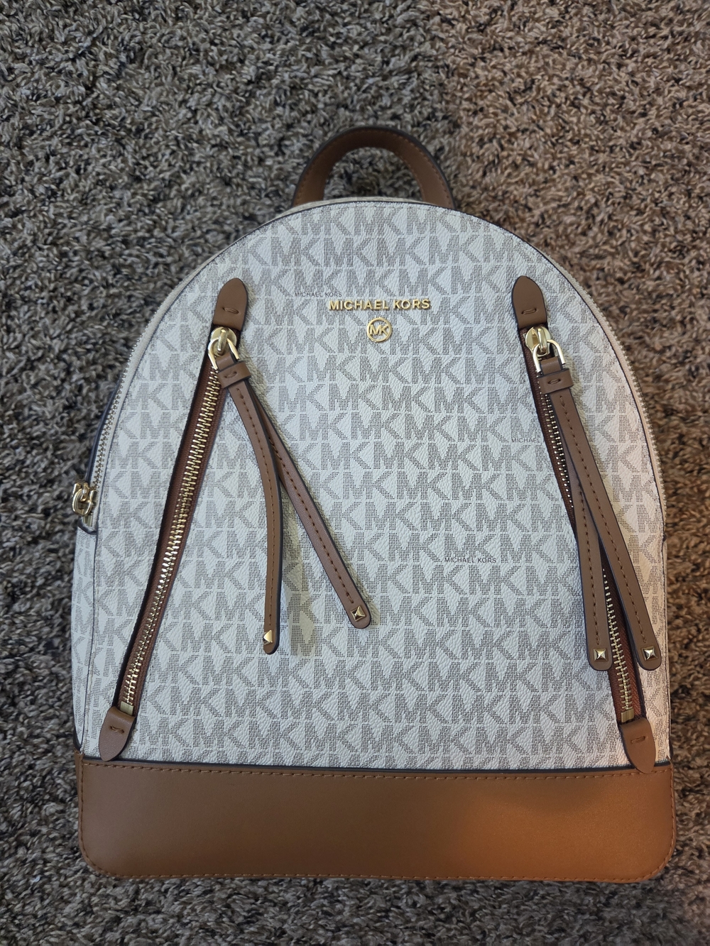 Michael Kors Brooklyn Medium Logo Backpack - Vanilla/Acorn